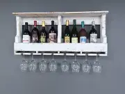 Amish Made 10 Bottle Wine Rack - Wall Mount Wine Storage & Glass Hanger