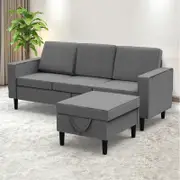 Advwin Sofa 2/3 Seaters Sofa Linen Lounge Sofa Dark Grey/Light Grey/Beige