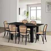 Oikiture 160cm Extendable Dining Table with 6PCS Dining Chairs Rattan Black