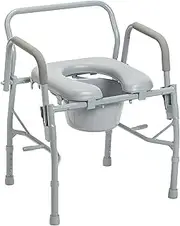 Drive Medical Steel Drop Arm Bedside Commode with Padded Seat and Arms, Grey