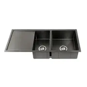 1000*450mm*205mm Hunter Gun Metal Black Stainless Steel Basin Double Bowl With Drainer Laundry Kitchen Sink