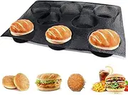 Hamburger Bun Pan, Mesh Silicone Hamburger Bun Mold, Non Stick Baking Pan for Making Buns, Great Perforated Bakery Molds for Gluten Free Buns(8 loaf, 17.1X12.2X1.6 inch)