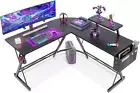 ODK Gaming desk l shaped with Monitor stand&Storage bag, Metal legs, Round Corne