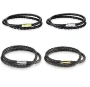 Double Wrap Braided Bolo Leather Bracelet With Magnetic Stainless Steel Clasp