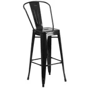 Flash Furniture Bar Stool 18" High Back Square Seat Metal Black w/ Footrest