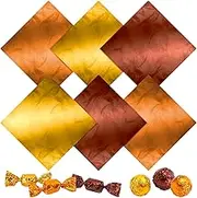 Whaline 300Pcs Aluminum Foil Chocolate Candy Wrappers Orange Gold Coffee Paper 5.9 x 5.9 Inch Fall Square Sweet Lollipop Paper Packaging Decoration for Autumn Food Candy Packaging