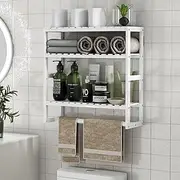 Over The Toilet Storage Floating Shelves, XICEN Bathroom Storage Shelves Organizer Adjustable 3 Tiers, Wall Mounted Storage Shelves for Bathroom, Large Bamboo Shower Shelf with Towel Bar, White1 Pack