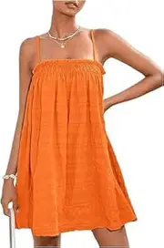 [Generic] Women's Casual Sleeveless Summer Cami Dress Ruffle Swing Shirred Mini Short Dress