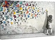 Banksy Graffiti Canvas Wall Art Butterfly Animal Painting Pictures Posters Prints Stretched and Framed Street Art Graffiti Artwork for Living Room Bedroom Kitchen Decor Ready to Hang - 24x36inch
