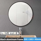 Round Bathroom Vanity Wall Mounted Black Aluminum Framed Make-up Mirror 800mm