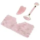 Rose Quartz Eye Pad Face Massage Roller Scraper Board Set Natural Jade Handm MAI