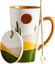 Coffee Cup Teacup,Vintage Bone China Tea Cup, Floral Coffee Teacup, Coffee Mug 500ML Super Capacity Mug, Coffee Cup with Lid and Spoon, Domestic Bone China Cup Office Drinking Cup (Color : D) (Color