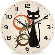 Wall Clock Black Cat Wall Clocks Wooden Wall Clock Art Hanging Clocks Silent ...