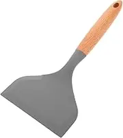 Hoement Silicone Wok Spatula with Wooden Handle Non Stick Turner for Flipping Stirring Serving Heat Resistant Kitchen Utensil for Cooking Eggs