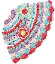 [generic] Handmade Colorful Hat Handwoven Flower Crocheted Hat for Music Festival Stylish Flower Fisherman