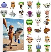 Animals Figure Advent Calendars For Kids, 3D Printed Animals Model, Cartoon Shark Action Figurine Desk Decor, Funny Statue Ornament Collectible Figure For Collection And Decoration