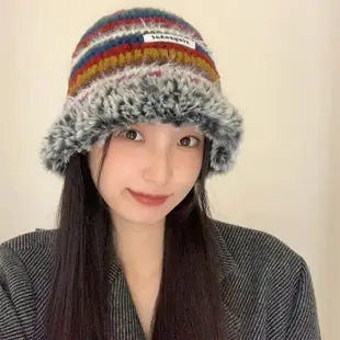 滿分甜美~手工編織彩色針織漁夫帽女日系百搭秋冬毛絨保暖毛線帽