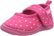 [Playshoes] Girl's Anti-Slip Shoes Hook and Loop Dots Slippers, Pink (Pink 18)