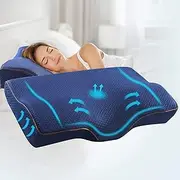 Giselle Bedding Memory Foam Pillow Contoured Neck Support Butterfly Pillows for Sleeping Bed Hotel Cushion Side Back Sleepers with Washable Removable Cover Navy
