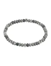 [Cudworth] Jasper Stone Beads & Stainless Steel Bracelet 6mm in Grey