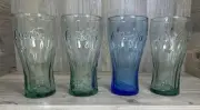 Lot Of 4 Coca-Cola Coke 6" Drinking Glasses 3 Green 1 Blue Collectible Souvenir