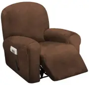 1 Seat Recliner Cover, Velvet Stretch Reclining Chair Covers for 1 Cushion Reclining Sofa, Single Seat Recliner Couch Cover, Thick, Very Soft, Machine Washable, Brown