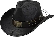 [Tadill] Cowboy Hat for Women and Men PU Leather Stylish Big Brim for Travel Cosplay