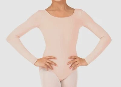 $35 Bloch Girls Pink Stretch Crew-Neck Long-Sleeve Ballet Leotard Size 6X-7