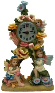 New Cute 6”x11” Angel & Flower Scene w/ Blue 1.5” Face Desk/Table/Shelf Clock