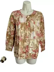Talbots Sweater M NWT $99 Cotton Rayon Cardigan Glass Beaded Roses Button Down