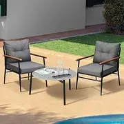 Livsip Outdoor Patio Setting 3 Piece Bistro Lounge Furniture Set 70cm Grey Table