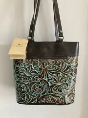 NWT Patricia Nash Albi Turquoise Tooled Italian Leather Convertible Backpack