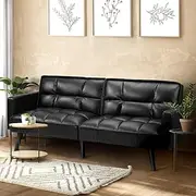 Oikiture 3 Seater Sofa Bed PU Leather Lounge Sofa with 3 Adjustable Backrest Postition and 250kg Capacity Sofa Couch Chair Black