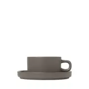 Blomus Pilar 6 Ounce Pack of 2 Tea cups with Saucers, Pewter - 63975