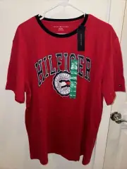 Tommy Hilfiger Shirt Adult Size XL Red Spell Out Logo Pullover Tee