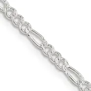 24 Inch Sterling Silver 3mm Pav Flat Figaro Chain