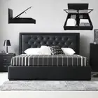 GAS LIFT DOUBLE SIZE BLACK LEATHER STORAGE BED FRAME