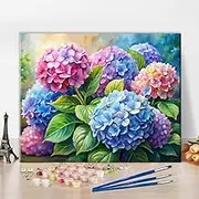 Paint by Numbers Kit for Adults Beginner, Flower Adult Paint by Number Kits on Canvas Watercolor Hydrangeas in Soothing Pastel Tones Paint by Number for Adults for Floral Arrangements Decor 16x20 Inch