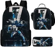 [Generic] Kids' Messi Cristiano Ronaldo Backpack, Backpacks 3pcs Set with Lunch Bag Pencil Case for School Boy Girl Teen