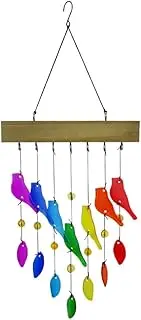 IsMwav Handwork Crystal Glass & Driftwood Chimes, Sandblasted Glass and Wood Handcrafted Wind Chimes, Birds Wind Chimes