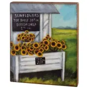 Sunflower Stand 16" Wooden Box Sign - 13" x 16" x 1.75" - Stand Alone or Hang