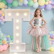 JoyMuse Mosaic Letters 3 Feet Tall, Light Up Letters 3FT with Lights, Large Letters for Party, Letter T Light Up Letters for Baby Shower Wedding Proposal Graduation Birthday Decorations