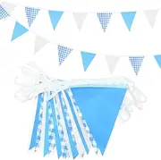 20m 52pcs Blue White Plaid Pennant Bunting,16×22cm Polyester Fabric Reusable Triangle Flags Banner for Indoor Outdoor Birthday Kid Party Decorations