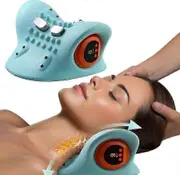 EMS Heat Therapy Shoulder and Neck Massager for Men Women - Cervical Spine Relief & Traction, Electric Hugterra Massager for Home & Car Blue