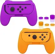 FastSnail Grips Compatible with Nintendo Switch Joy-Con, Wear-Resistant Handle Kit Compatible with Switch Joy Cons Controllers with 6 Thumb Grips, 2 Pack(Orange and Purple)