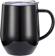 Beer Mug Cup,Stainless Steel Mug,Stainless Steel Coffee Mug Cup with Handle, 12 Oz Double Wall Vacuum Insulated Tumbler with Lid Travel Friendly, Durable Coffee Cup Thermal Cup(White) (Color : Black