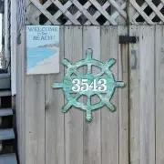 Captain Wheel Coastal House Number Sign by G. DeBrekht | Coastal Sea-Life Décor