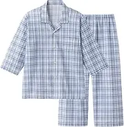 [Gunze] Coolplus Men's Pajamas, Men's 8/4 Sleeve Pants, Open Front, Mesh Back