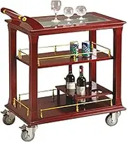 Mobile Storage Cart Bar Cart with Wine Rack and Glass Holder Beautiful and Durable Solid Wood Kitchen Rolling Cart Wine Cart Tea Catering Bar Cart Open Storage Space