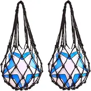 EastyGold Basketball Net Bag Soccer Football Mesh Storage Sports Ball Holder Nylon Carry Bag Durable Single Ball Carrier 2 Pack Black Fit Ball 3 4 5
